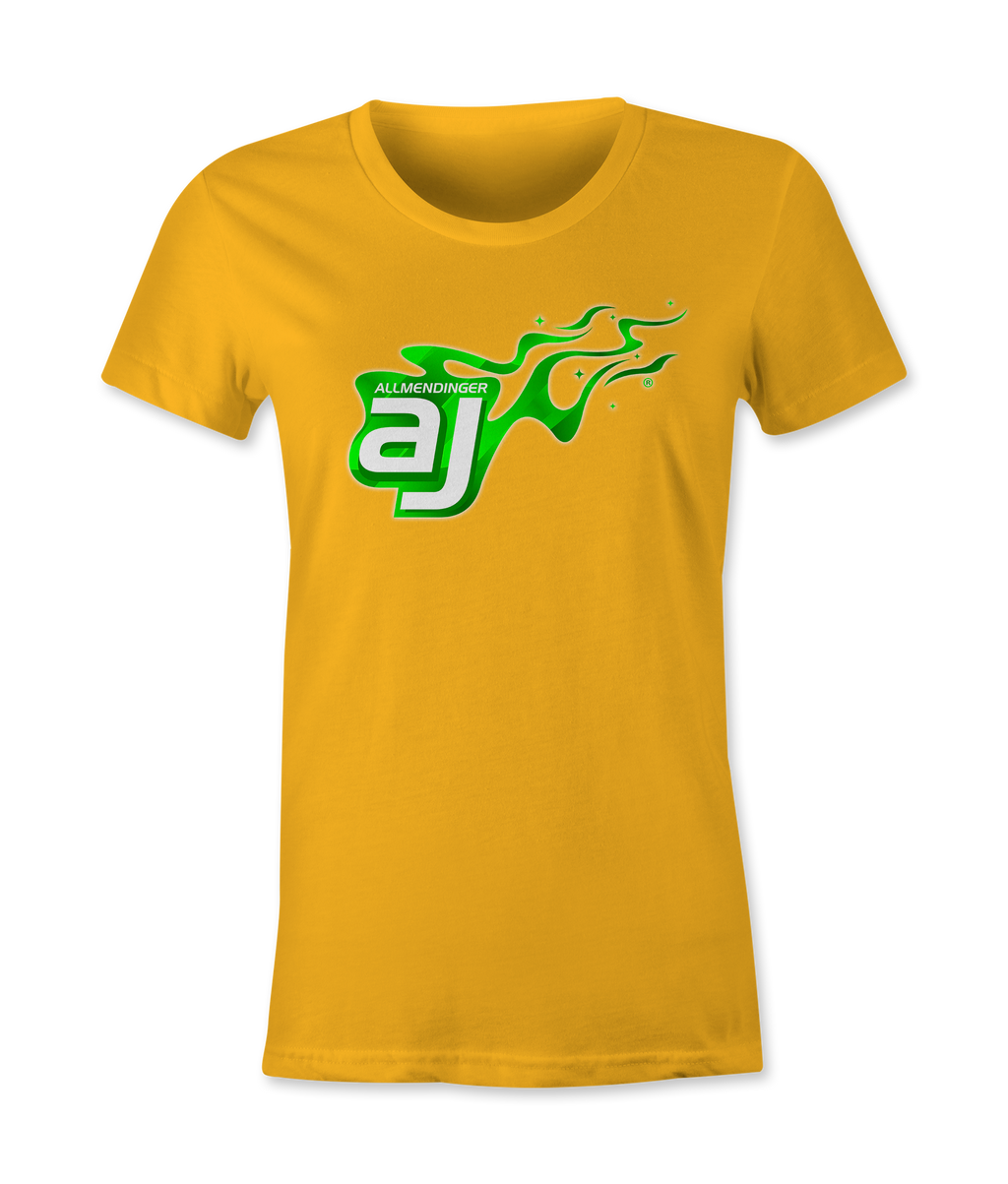 AJ Allmendinger - Women's Basic Tee Green Flame Logo