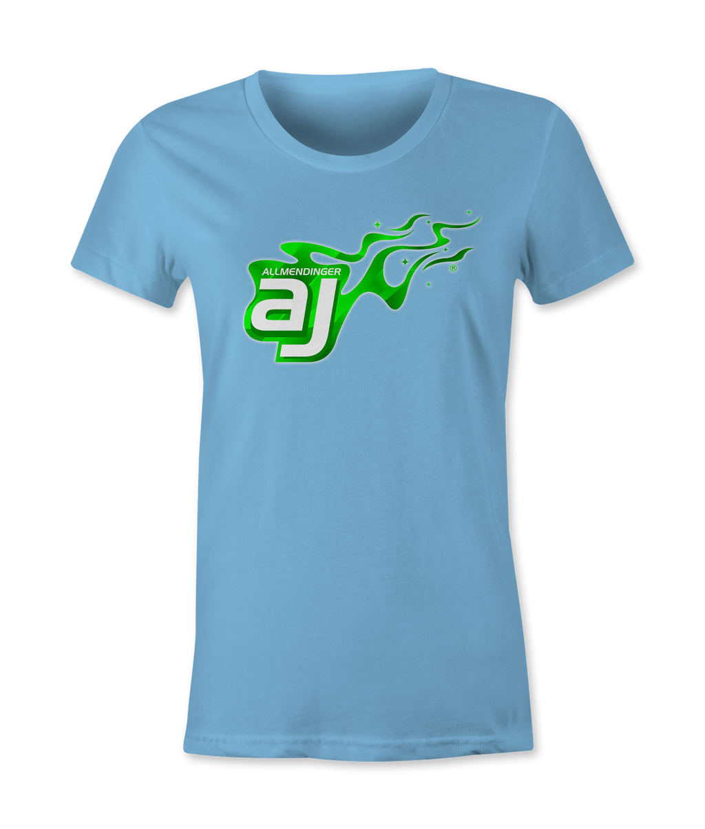 AJ Allmendinger - Women's Basic Tee Green Flame Logo