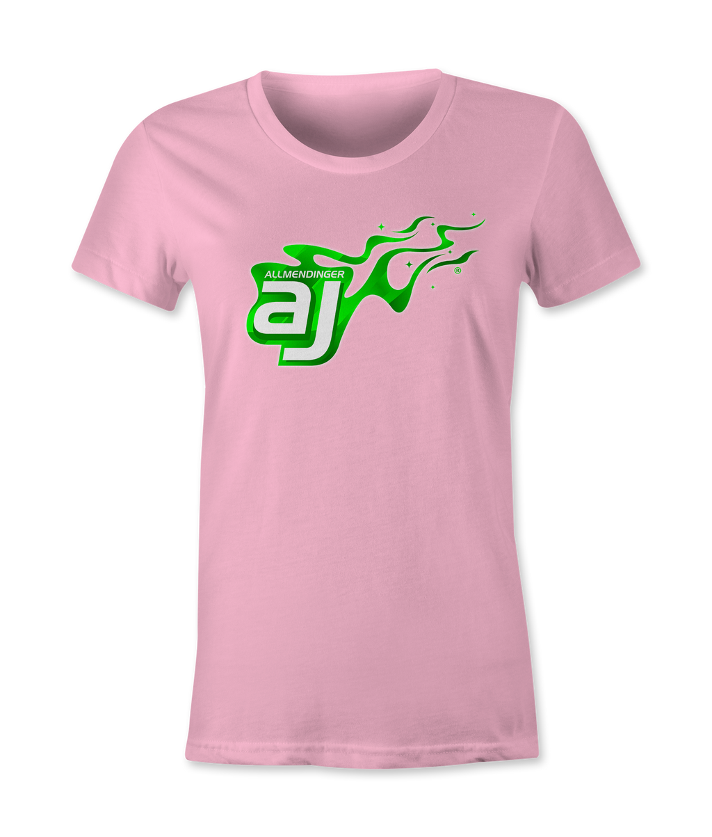 AJ Allmendinger - Women's Basic Tee Green Flame Logo