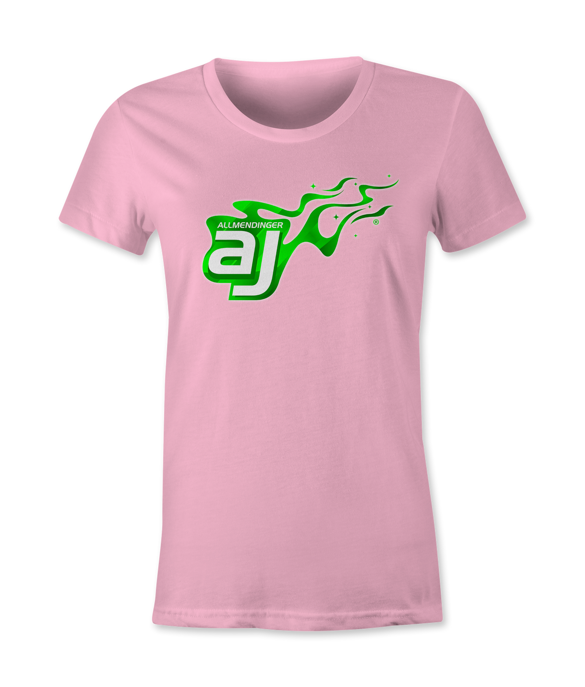 AJ Allmendinger - Women's Basic Tee Green Flame Logo