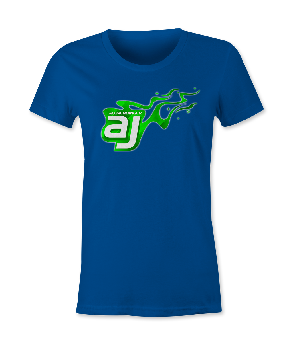 AJ Allmendinger - Women's Basic Tee Green Flame Logo