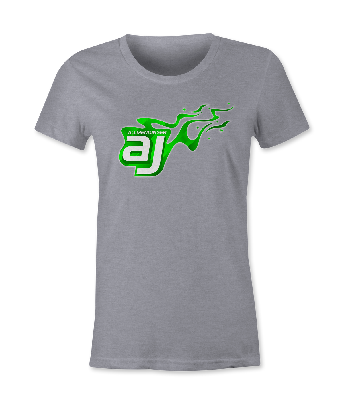 AJ Allmendinger - Women's Basic Tee Green Flame Logo