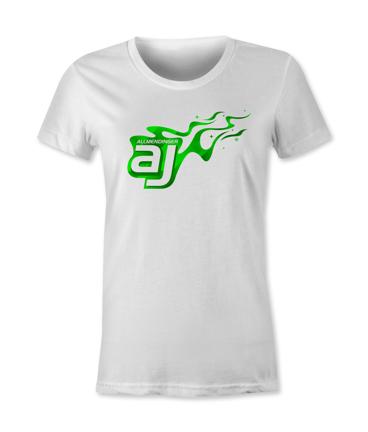 AJ Allmendinger - Women's Basic Tee Green Flame Logo