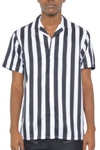 Mens Short Sleeve Striped Button Down Print Shirt