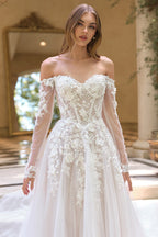 Andrea & Leo WL067 Off the Shoulder Sheer Illusion Sleeves Wedding Ball Gown