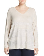 One A Womens Plus Lace Overlay V-Neck Casual Top