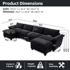 Luxury Chenille Upholstered U Shape Sofa with Two Ottomans