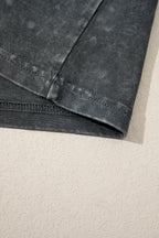 Dark Grey Solid Color Cotton Mineral Washed Oversize Tee
