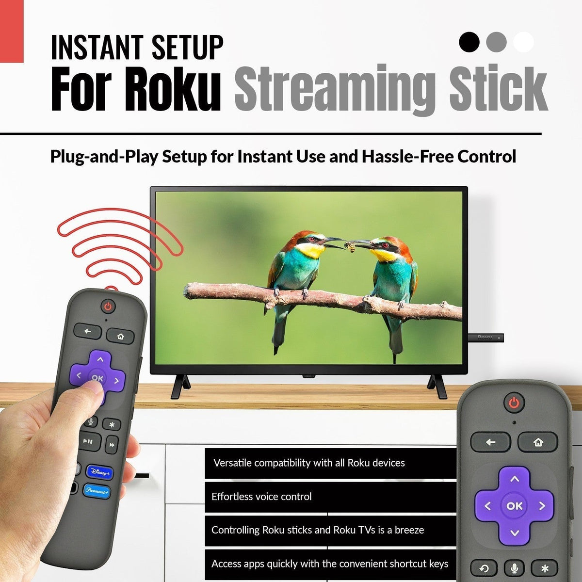 Anderic Substitute for Roku RC-GZ1 Streaming Stick Remote Control with Voice 3226001306 [RCGZ1]