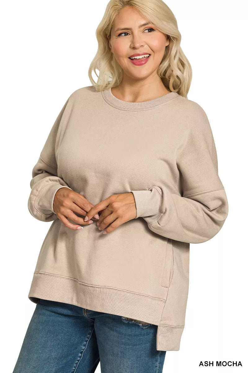 Full Size Fleece Hi-low Boyfriend Sweatshirts with Pockets Plus Size