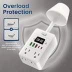 11-in-1 Multifunctional Power Strip with Desk Lamp, Clock, USB Ports & Surge Protection