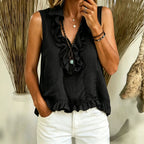 Fashionable V-neck Ruffled Sleeveless Tank Top