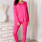 V-Neck Soft Rayon Long Sleeve Top and Pants Lounge Set