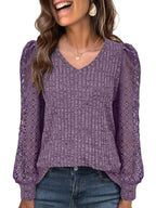 Lace Sleeve V-Neck T-Shirt