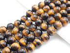 AAA Top Quality Natural Yellow Tiger Eye, 6mm/8mm/10mm/12mm/14mm Round Smooth Yellow Tiger Eye, 15.5" Full Strand, sku#UA89