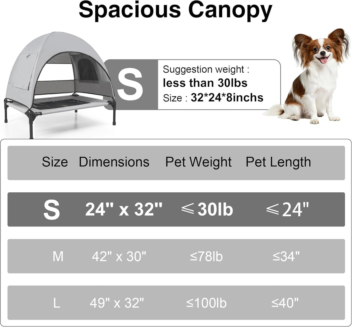 Elevated Outdoor Dog Bed with Canopy Cooling Pet Cot Camping Tent