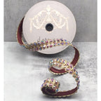 1" Jewel Aurora Leaves Ribbon: Burgundy (5 Yards)
