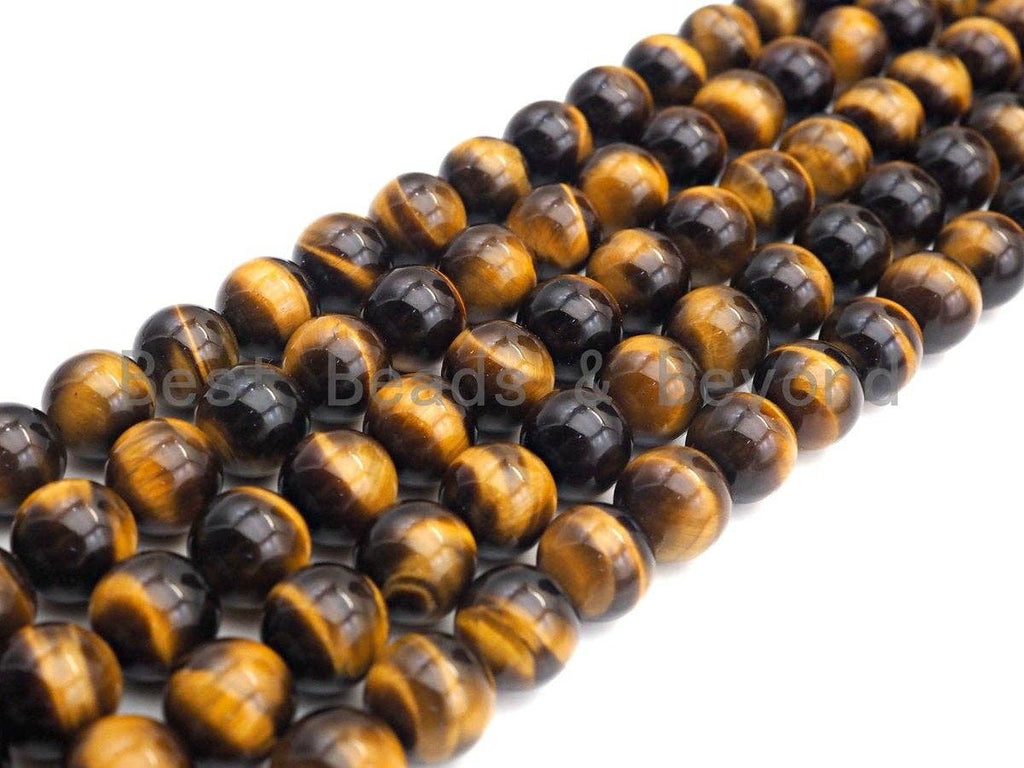 AAA Top Quality Natural Yellow Tiger Eye, 6mm/8mm/10mm/12mm/14mm Round Smooth Yellow Tiger Eye, 15.5" Full Strand, sku#UA89