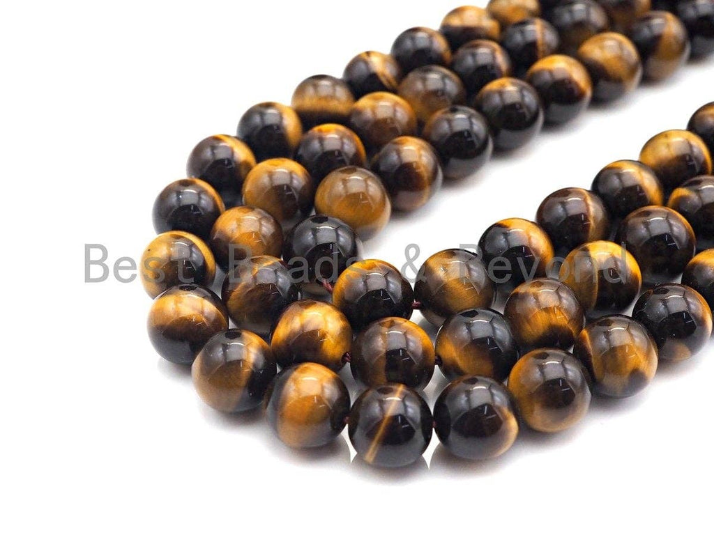 AAA Top Quality Natural Yellow Tiger Eye, 6mm/8mm/10mm/12mm/14mm Round Smooth Yellow Tiger Eye, 15.5" Full Strand, sku#UA89