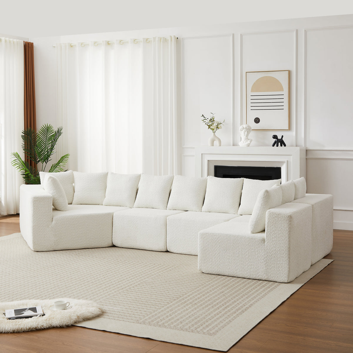 151.6-Inch Extra-Large L-Shaped Chenille Sectional Sofa