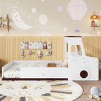 Twin Size Car-Shaped Floor Bed with Storage for Kids