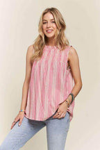 ADORA Contrast Striped Frill Round Neck Sleeveless Top for Women
