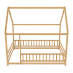 Full Size Floor Wooden Bed with House Roof Frame