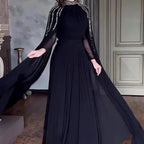 Crystal Cascade Cape Gown | Dramatic Embellished Evening Abay(MA345)