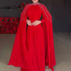 Crystal Cascade Cape Gown | Dramatic Embellished Evening Abay(MA345)