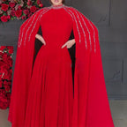 Crystal Cascade Cape Gown | Dramatic Embellished Evening Abay(MA345)