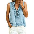 Fashionable V-neck Ruffled Sleeveless Tank Top