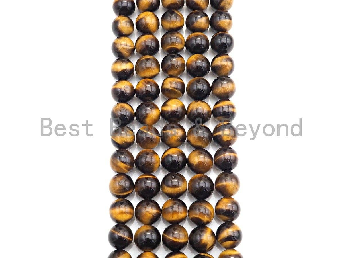 AAA Top Quality Natural Yellow Tiger Eye, 6mm/8mm/10mm/12mm/14mm Round Smooth Yellow Tiger Eye, 15.5" Full Strand, sku#UA89