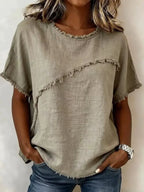Full Size Frayed Hem Short Sleeve Top Plus Size