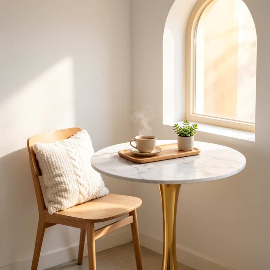 Mid-Century Tulip Dining Table With White Marble Top