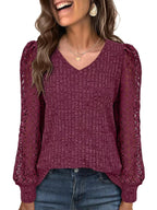 Lace Sleeve V-Neck T-Shirt