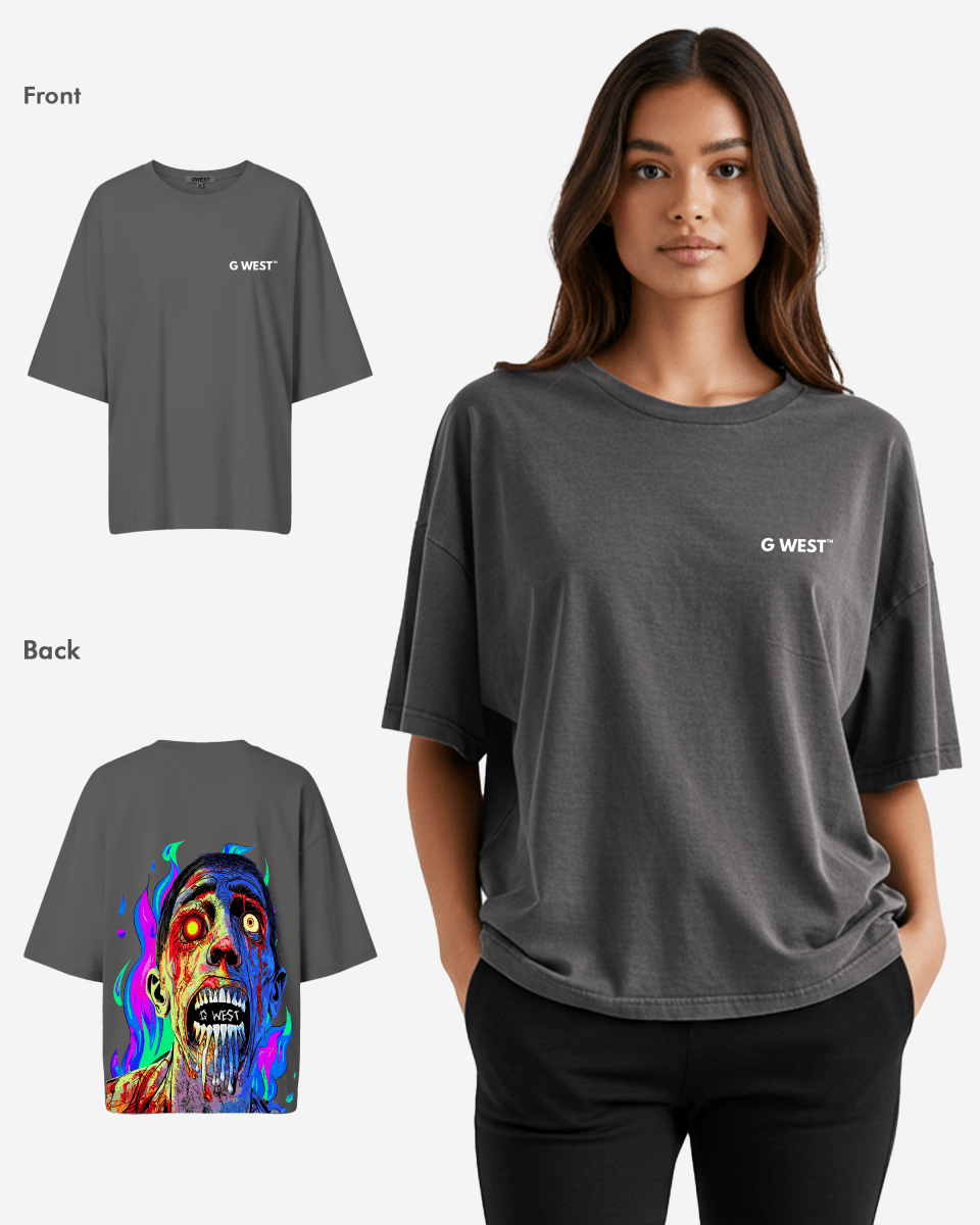 G West Womens Oversized Flaming Zombie Tee