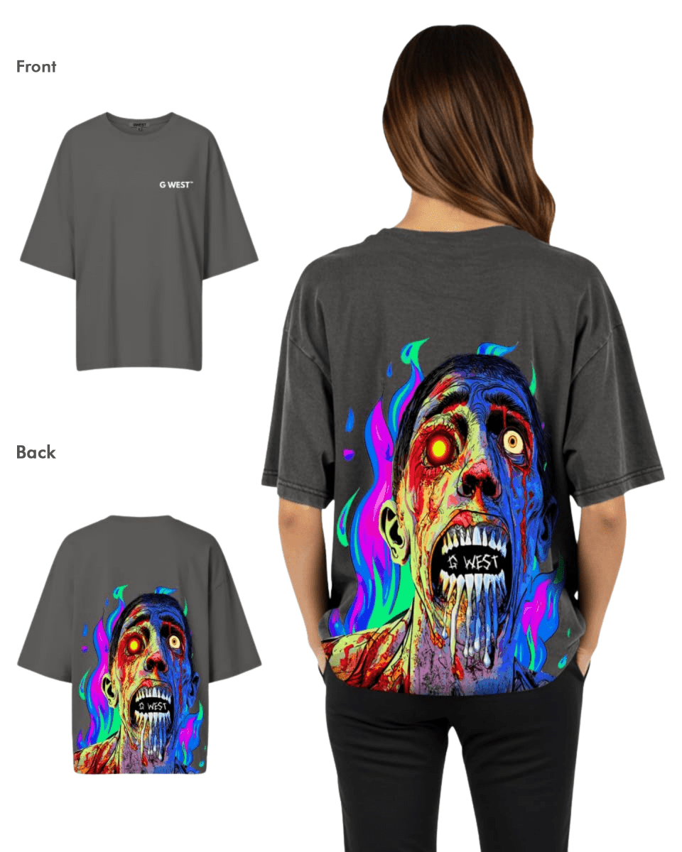 G West Womens Oversized Flaming Zombie Tee