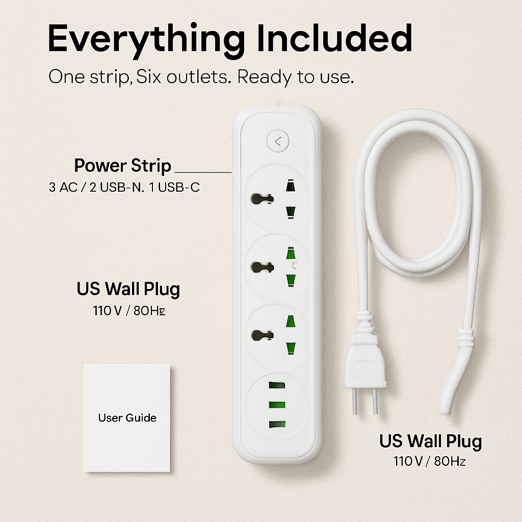 Power Strip with USB Ports and Wall Mount