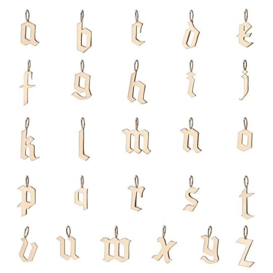 Gold Filled Charm Personalized Gotic Initial Letter Charm Necklace, Custom Old English Font Style, Delicate Initial Necklace For Women Men (Small) | A-213 to A-238, A-240 to A-265