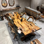 Solid Linden Wood Natural Look Epoxy Resin Side Dining Table