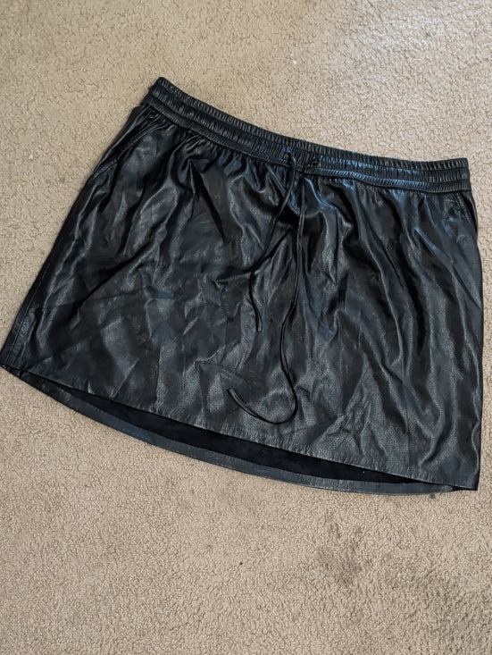 Good American Black Faux Leather Drawstring Mini Skirt Women's 7X