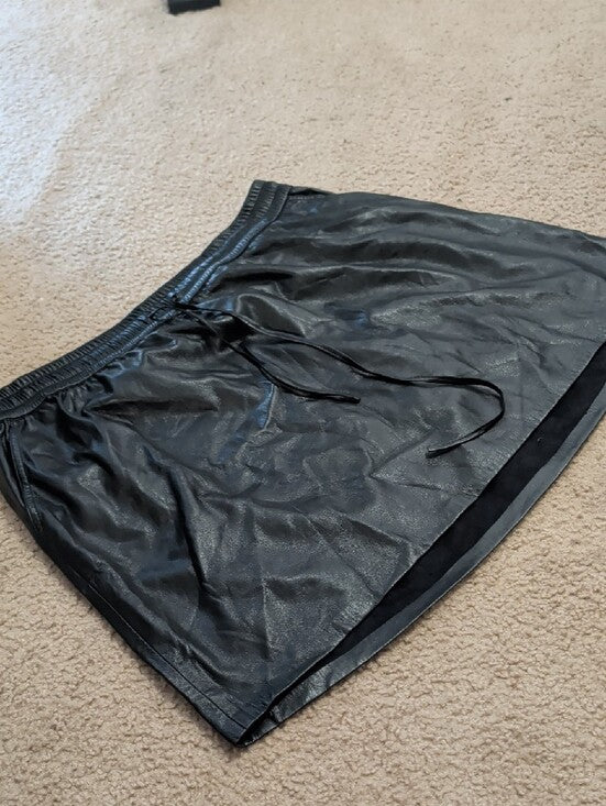 Good American Black Faux Leather Drawstring Mini Skirt Women's 7X