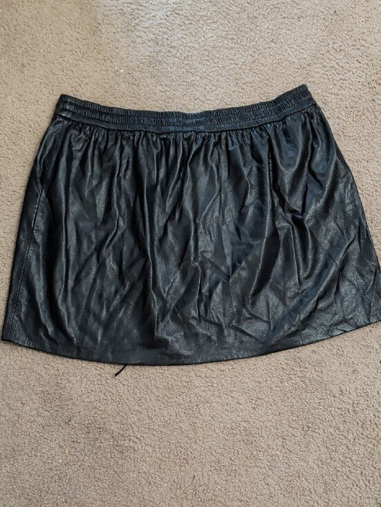 Good American Black Faux Leather Drawstring Mini Skirt Women's 7X