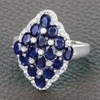 3.48 Carat Genuine Blue Sapphire and White Zircon .925 Sterling Silver Ring