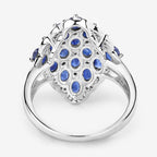 3.48 Carat Genuine Blue Sapphire and White Zircon .925 Sterling Silver Ring