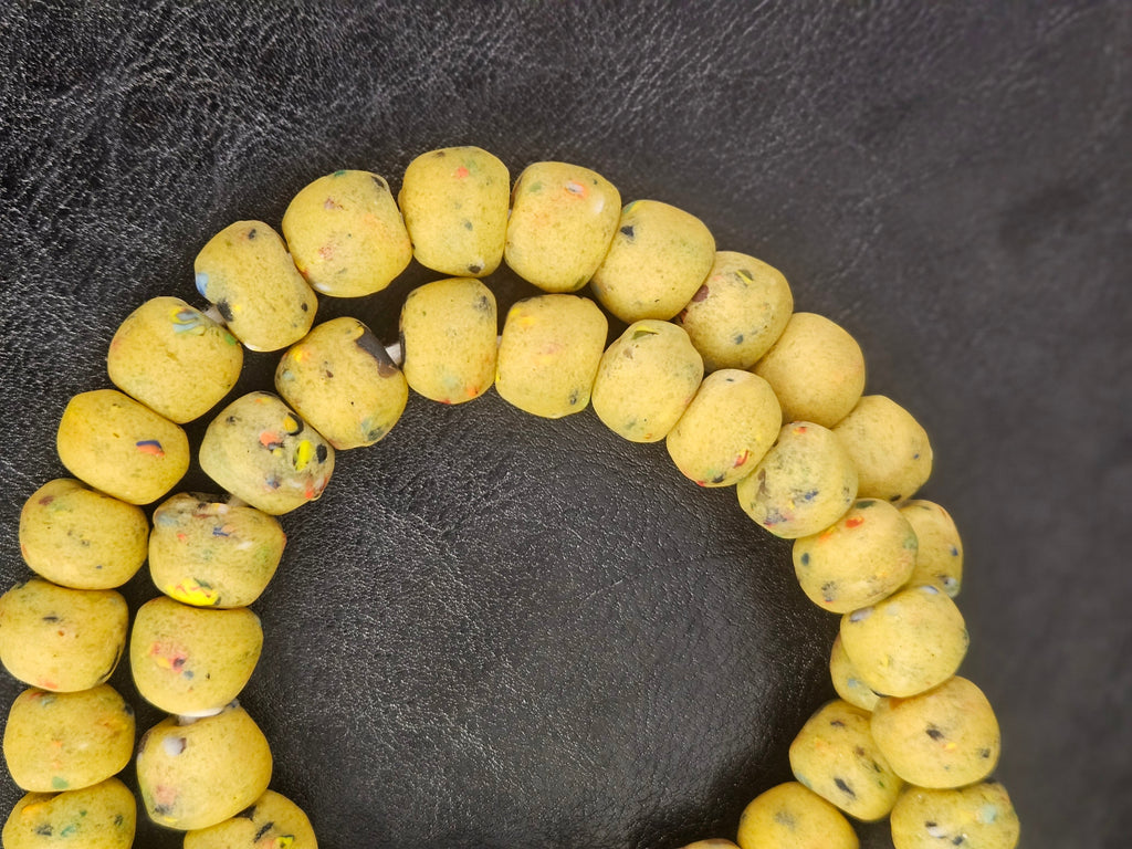 Aadampo Authentic Golden Ochre Krobo Powdered Glass Beads | Handmade Recycled Glass Beads from Ghana | 13–14mm