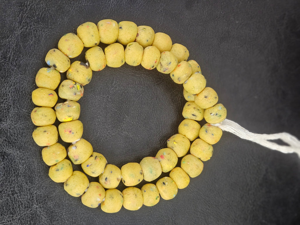 Aadampo Authentic Golden Ochre Krobo Powdered Glass Beads | Handmade Recycled Glass Beads from Ghana | 13–14mm