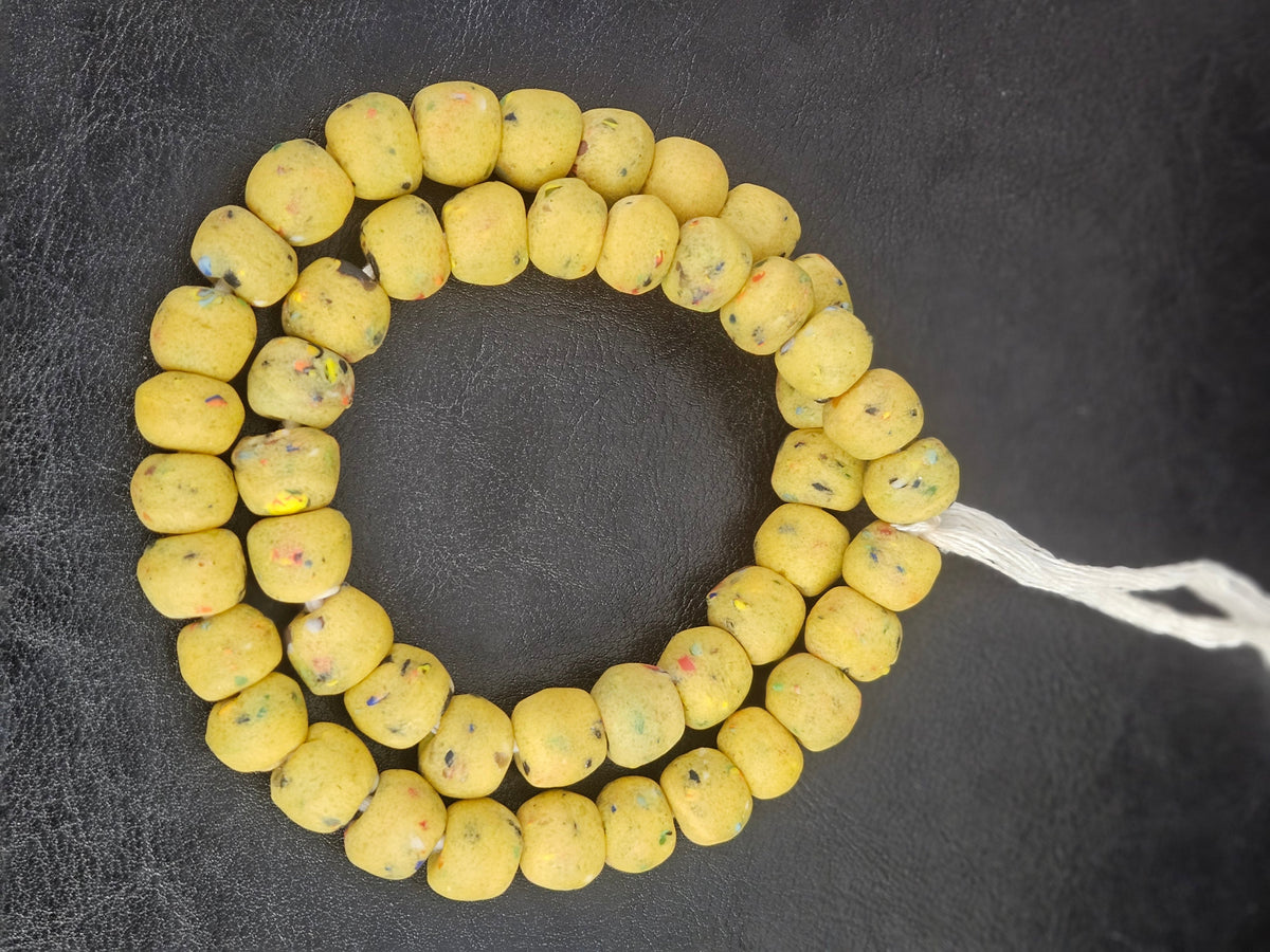 Aadampo Authentic Golden Ochre Krobo Powdered Glass Beads | Handmade Recycled Glass Beads from Ghana | 13–14mm