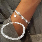 S925 Sterling Silver Chain Bracelet, Sparkling Mesh Embossing Pattern Jewelry