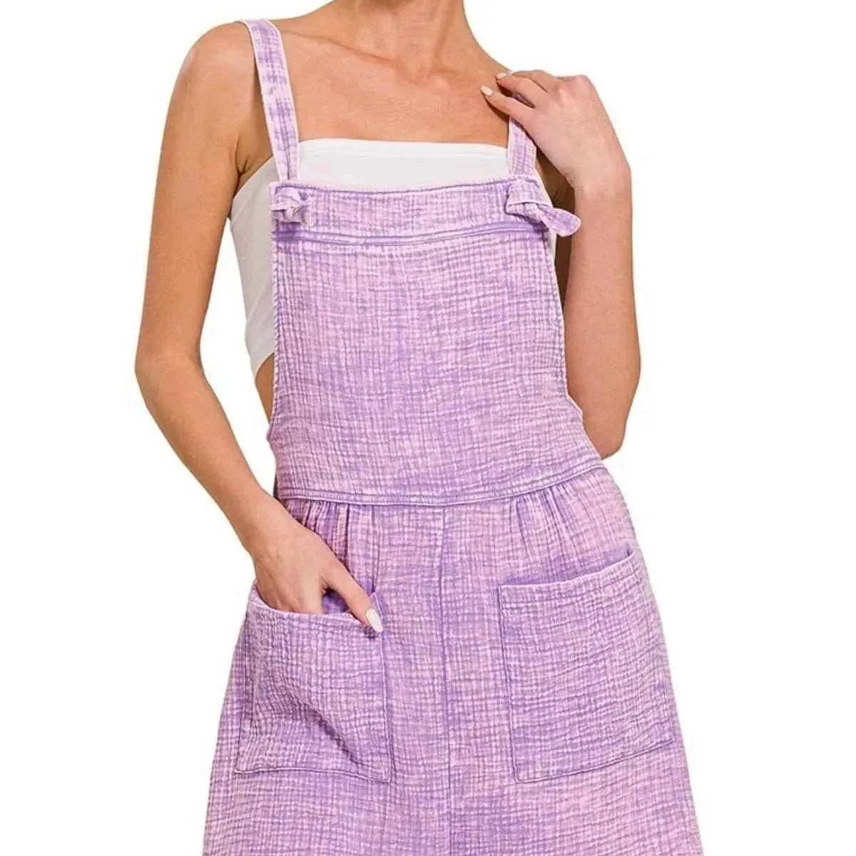Woven Double Gauze Acid Washed Romper in LAVENDER